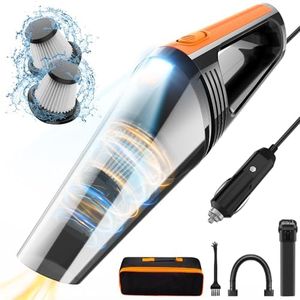 FRESMOL Car Vacuum, Portable Car Vacuum Cleaner High Power 8000Pa, Small 12V Handheld Vacuum with LED Light,16.4Ft Corded, Deep Detailing Cleaning Kit of Car Interior with Dry for Men/Women