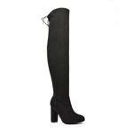 Womens Thigh High Over The Knee Boots Ladies Stretch Calf Leg Black Faux Suede Block Heel Drawstring Shoes Size 7