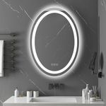 furduzz 28x20 inch Oval LED Bathroom Mirrors,BacklitI lluminated Wall Mounted Mirror,3 Color Light Dimmable Vanity Mirror with Anti-Fog, Memory Function