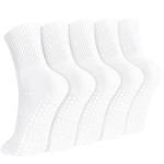 XINRUI 5 Pairs Pilates Grip Socks Yoga Socks with Grips for Women, Non Slip Grippy Socks Anti-slip White Cotton Sports Socks for Yoga, Barre, Ballet, Exercise, Dance