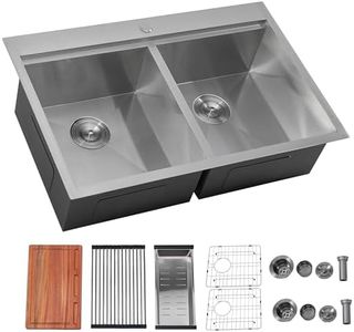 33 inch Double Kitchen Sink, 50/50 Stainless Steel Drop in Kitchen Sink Brushed Nickel, Topmount Double Bowl Drop in Kitchen Sink, 33x22 inch Double Basin Workstation Sink with Accessories