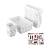 24 Pcs Interlocking Desk Drawer Organizer Tray Dividers Plastic Shallow Narrow Drawers Organizers Separator Storage Bins Container for Kitchen Bathroom Office Bedroom Dresser Makeup (White)