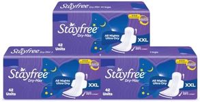 Stayfree Dry Max All Night XL Dry Cover Sanitary Pads For Women Combo offer, 3 x 42s (126 napkins)