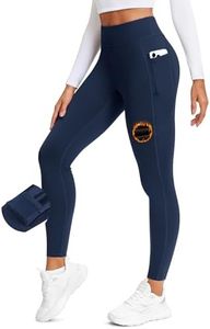 Stelle Women's Fleece Lined Leggings 27'' Thermal Winter Warm High Waisted Workout Yoga Pants with Pocket (Navy,L)