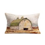 Royalours Throw Pillow Covers Oil Painting Cabin House Cotton Linen Farmhouse Pillow Cover for Home Sofa Living Room Decorative Throw Lumbar Pillow Case Cushion Cover Rectangle 12 X 20 inches (ROL07)