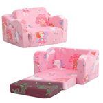 MeMoreCool Kids Fold Out Sofa Bed, Plush Toddler Chair Recliner with Glow in the Dark Design, Soft Folding Couch for Boys and Girls, Comfy Children’s Bedroom Playroom Furniture, Pink Fairy