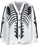 SHENHE Men's Skeleton Pattern Cardigan Sweaters Long Sleeve Unisex Outwear Knitted Coats Black and White M