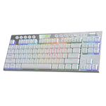 Redragon K621 80% Wireless RGB Mechanical Keyboard, 5.0 BT/2.4 Ghz/Wired Three Modes TKL Ultra-Thin Low Profile Bluetooth Keyboard w/Dedicated Media Control & Linear Red Switches, Silver