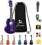 Donner Ukulele Beginner Soprano Ukulele Kit 21 inch Starter Set Adult Ukelele Hawaii Guitar with Uke Oneline Lesson String Tuner Picks DUS-10 Purple