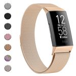 Mugust Metal Band Compatible with Fitbit Charge 4 Bands & Charge 3 Bands, Stainless Steel Mesh Loop Magnetic Replacement Strap for Fitbit Charge 4 & Charge 4 SE & Fitbit Charge 3 & Charge 3 SE (Small,Rose Gold)