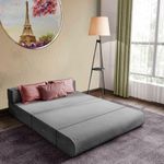 DECOR VILLAGE | 3-Seater, 6X6 Feet | Sofa Cums Bed for Home - Jute Fabric Washable Cover with Cushion -Perfect for Guests (Grey Color)