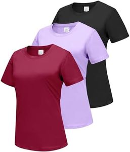 HIBETY 3 Pack Women's Cotton T-Shirts, Workout Gym Running Shirts, Lightweight Crewneck Short Sleeve Shirts Black/Purple/Red-L