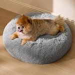 Bedsure Donut Dog Bed Medium - Anti Anxiety Puppy Bed for Small Dogs, Fluffy Calming Large Cat Bed Washable, Light Grey, 60x60x20cm