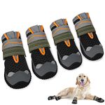 AUTOWT Dog Boots, Breathable Paw Protector Dogs Shoes, Dual Adjustable & Washable Non-Slip Dog Booties with Reflective Strip for Large Medium Small Dogs Injured Paws Walking Running Outdoor(1,Black)