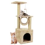 Cat Tree by Cozy Pet - 91cm Tall - Large Multi-Level Cat Tower, Heavy Duty Natural Sisal Scratching Posts, Stable Climbing and Activity Centre, Kitten Tree Tower for Indoor Cats | CT01-Lt Beige