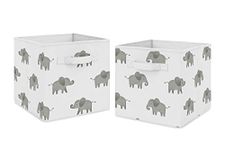 Sweet Jojo Designs Grey and White Watercolor Elephant Safari Organizer Storage Bins for Collection - Set of 2