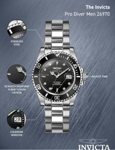 Invicta Pro Diver Men’s Watch – 40mm Black Dial Stainless Steel