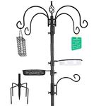 Zeqeey Heavy Duty Metal Bird Feeding Station Tall Bird Feeder Hanger Pole Stand Kit with Hanging Water Seed Tray for Attracting Wild Birds