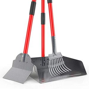 X-TECOKIT Larger Heavy Duty Pooper Scooper for Dogs-Rake, Spade,Tray Set with Long Handle,No Bend Down Easy Cleanup,Great for Yard Grass Gravel Dirt,Use for Large Small and Multi Dogs