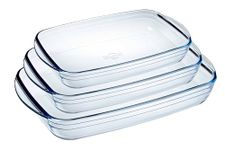 Ôcuisine® Rectangular Glass Baking & Roasting Dishes | Extreme Resistance | Oven Safe - Freezer Safe - Microwave Safe (Rectangular Roaster Set of 3 (2, 2.6, 3.6LT))