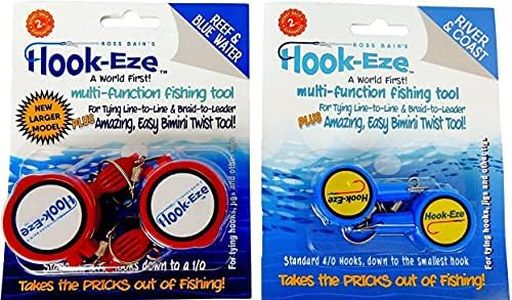 HookEze Fly Fishing Safe Knot Tying Tool, Standard Blue & Large Red Combo - for Fishing Hooks, Jig Heads, Flies, Line Cutter, Swivels, Safe Hook Covers - Suitable for Bass, Kayak and Ice Fishing