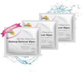 Diamond Wipes Face Cleansing and Waterproof Makeup Remover Wipes, Case of 250 Wipes, Alcohol Free Wipes with Vitamin E