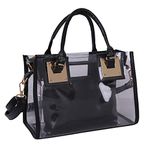 Rullar Women 2 Pcs Small Clear Tote Beach Shoulder Top-handle Bag PVC Transparent Satchel Handbag Purse Black