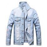 HGOOGY Mens Denim Jackets Jean Blouse Casual Ripped Solid Jacket Cotton Long Sleeve Slim Fit Outerwear Coats Shirts, G-light Blue, Medium