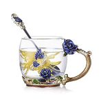 evecase Enamels Butterfly Flower Tea Cup/Coffee Mug with Spoon Set, Gifts for Women Wife Mum Teacher Friends Valentines Christmas Birthday Mothers Day Gifts