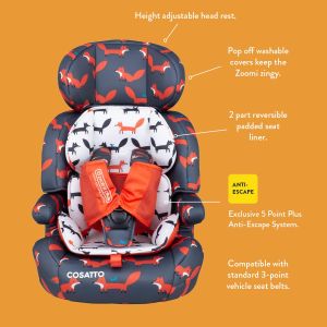 Cosatto Zoomi Group 1/2/3 Car Seat, 9-36kg – Charcoal Mister Fox