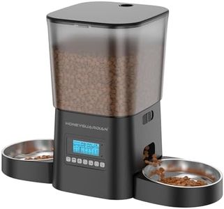 HoneyGuaridan Comedero Gato Automatico 2 tazones, Dispensador Comida para 2 Gatos y Perros con Temporizador, Alimentador Automatico Gatos Grabadora de Voz, 1-6 Comidas/día