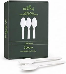 Elanivtech 150 Count CPLA Disposable Spoons, 6.3 Inch Industrially Compostable Spoons, Heavy Duty White PLA Cutlery,