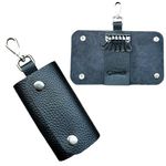 GIMNER Genuine Leather Key Case | Key Pouch Wallet | Keychain Key Holder with 6 Key Hooks/ 1 Lobster Hook Snap Closure Black (Size 11 X 6 cm)