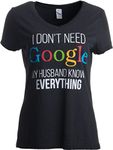 My Husband Knows Everything | Wife Women's V-Neck T-Shirt-(Vneck,XL) Heather Black