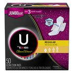 U by Kotex CleanWear Ultra Thin Regular Pads with Wings Unscented 50 Count