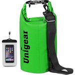 Unigear Dry Bag Waterproof, Floating and Lightweight Bags for Kayaking, Boating, Fishing, Swimming and Camping with Waterproof Phone Case (Green, 2L)