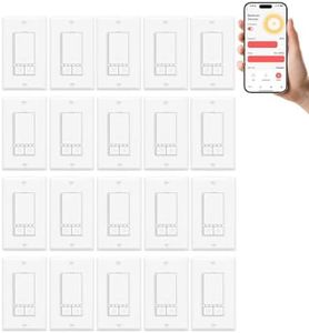Greencycle Smart Dimmer Switch,20PK Single Pole, Needs Neutral Wire,2.4GHz WiFi Light Switch,Work with Alexa and Google Home, ETL Certified,No Hub Required,for Dimmable 150W LED CFL,600W Incandescent
