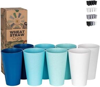 Grow Forward Premium Wheat Straw Cups - Set of 8 Unbreakable BPA Free Reusable Hard Plastic 20 oz Drinking Glasses for Water, Camping, RV - Large Tumblers for Kitchen - Ocean