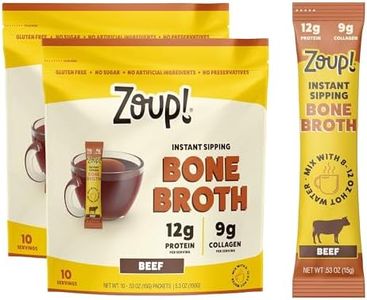 Zoup! Instant Sipping Beef Bone Broth Mix - Paleo and Keto Friendly with 12 Grams of Protein - Non-GMO - Beef Bone Broth Protein Powder Packets To Go - Beef, .53 oz. (Pack of 20)