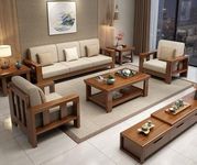 LEGEND HOME FURNITURE Sheesham Wood 5 Seater Sofa Set For Living Room With 40 Density Cushion | 5 Seater Sofa Set | Wooden Sofa Set | (3+1+1, Natural Finish), Brown