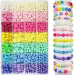 JJzxwish 1260pcs Acrylic Pastel Beads, 28 Color Candy Kit, 4 Shapes Flower Heart Face Round, Lightweight for Jewelry Making, DIY Craft, Phone Charm Bead