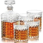 Belle Vous Glass Whisky Decanter Set (5 Pieces) - 500ml / 17.5oz Liquor Carafe with 4 260ml / 9oz Engraved Glasses - Decanter Set Ideal for Whisky, Wine, Brandy, Bourbon, and Other Liquor