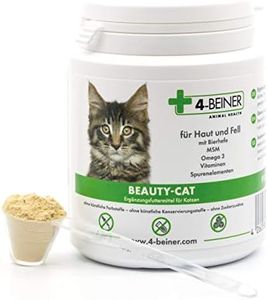 4-BEINER Beauty-Cat: Poil Brillant, vitamines pour Chats avec oméga 3, MSM, Complexe de vitamines B, Vitamine C, biotine, Chardon-Marie, levure de bière, Zinc, sélénium, 90 g de Poudre