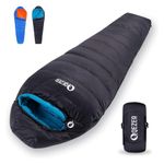 QEZER Down Sleeping Bag, Lightweight Winter Sleeping Bag 0°C to -12°C[1200g/1590g] for Adults and Teenager Camping,Hiking,Backpacking Outdoor 4 Season (Black -18°C)