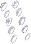 Tornito 10Pcs Nose Ring Hoop Paved Flower Leaf Feather CZ Cartilage Earrings Nose Piercing Jewelry for Women Men Silver Tone 20G