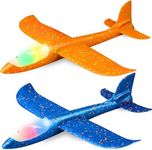 2 Pack LED Light Airplane,17.5" Large Throwing Foam Plane,2 Flight Mode Glider Plane,Flying Toy for Kids,Gifts for 3 4 5 6 7 8 9 Years Old Boy,Outdoor Sport Toys Birthday Party Favors Foam Airplane
