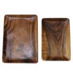 Serving Trays, Wood Tray Set of 2, Coffee Table, Bed, Sofa Ottoman Trays, Made of Beautiful Acacia Wood, Attractive Functional Food Server for Dining, Kitchen, Bedroom, Living and, Entertainment Rooms