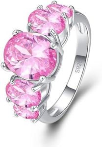 Narica Silver Plated 5-Stones Oval Cut Brilliant Created Pink Topaz CZ Cubic Zirconia Filled Eternity Halo Cocktail Party Wedding Engagement Proposal Band Women's Ring for Mom Bridal Lover 8#