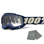 Lumintrail 100% Accuri2 Motocross & Mountain Bike Goggles, Moto/MTB Racing Protective Eyewear, with a Lens Cleaning Cloth, Deepmarine - Clear Lens