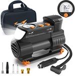 TowerTop Tyre Inflator Air Compressor: 2X Faster Heavy Duty Car Tyre Pump Portable 12V Digital Tyre Inflator with High Precision Pressure Gauge, Memory Function, 1 Min Inflation, LED Light, Handbag